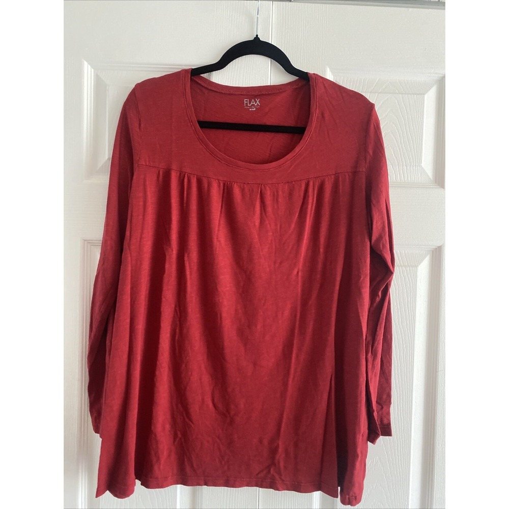 FLAX Long Sleeve Tunic Top Womens Size S Red Cotton Slub Lagenlook Boho USA